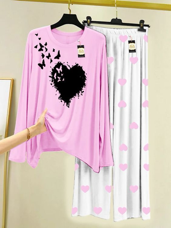 LIGHT PINK HEART FLYING BUTTERFLY PRINTED MINI HEART PRINTED TROUSER