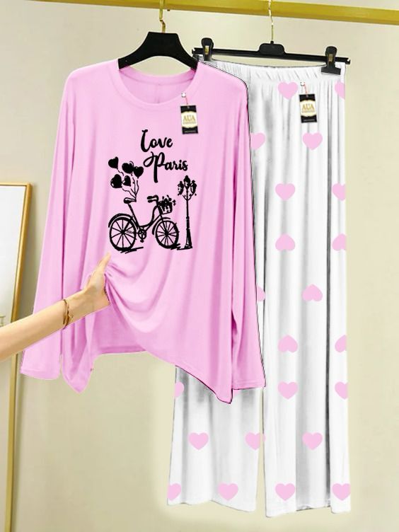 LIGHT PINK LOVE PARIS PRINTED MINI HEART PRINTED TROUSER