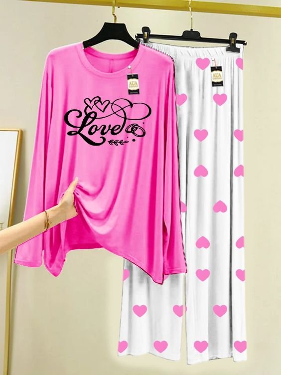 PINK LOVE PRINTED MINI HEART PRINTED TROUSER