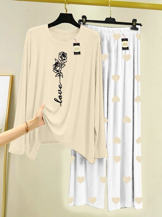 OFF WHITE FLOWER PRINTED AND MINI HEART PRINTED TROUSER