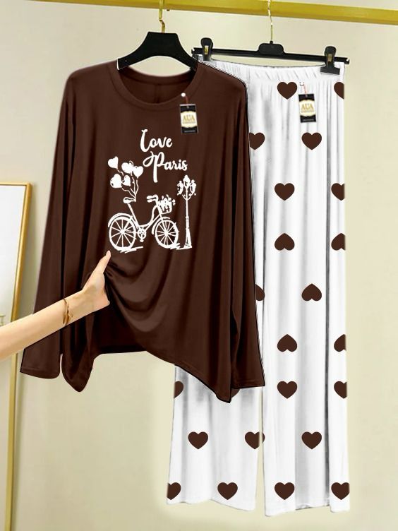 Dark  BROWN LOVE PARIS Printed MIni Heart Printed Trouser