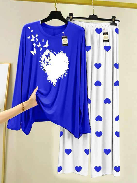 Dark Blue Butterfly Heart Printed MIni Heart Printed Trouser