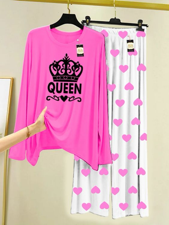 PINK QUEEN PRNTED MINI HEART PRINTED TROUSER