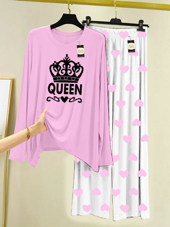 LIGHT PINK QUEEN PRINTED MINI HEART PRINTED TROUSER