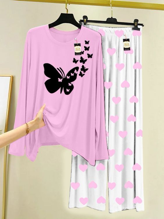 LIGHT PINK FLYING BUTTERFLY PRINTED MINI HEART PRINTED TROUSER