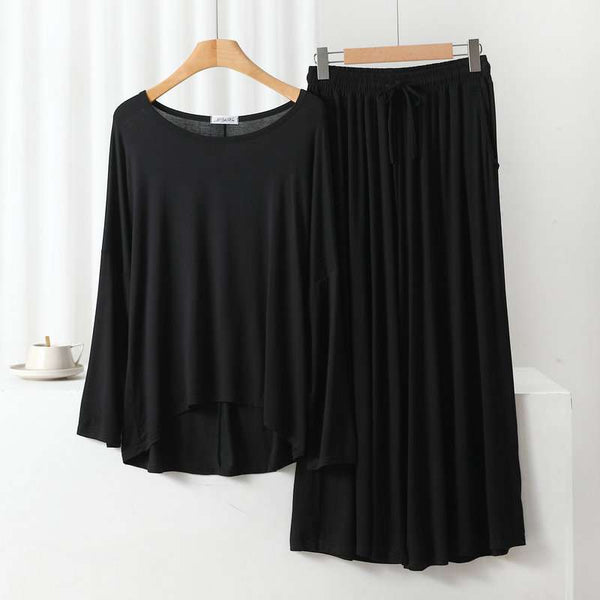 Black Loose Sleeves T-Shirt With Plazzo Trouser Suit (AA-95)