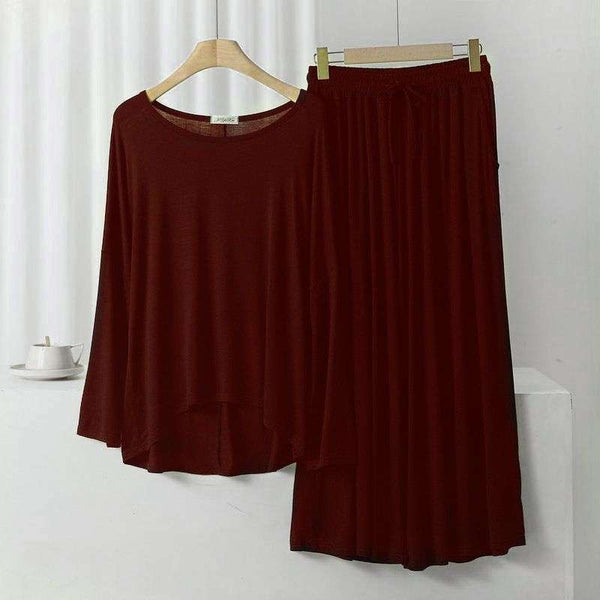 Maroon Loose Sleeves T-shirt With Plazzo Trouser Suit (AA-99)