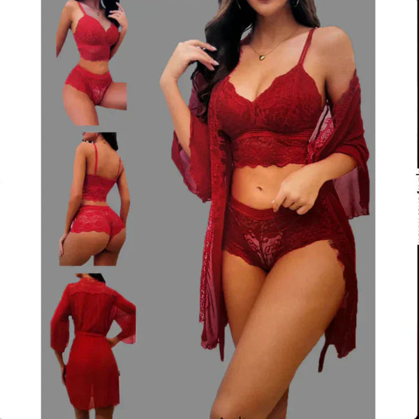 Short Gown Lingerie With Matching Bra & Panty